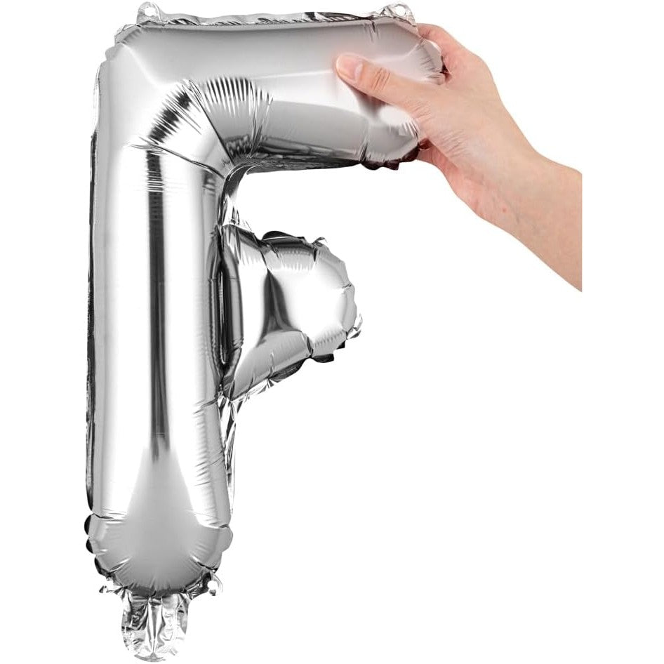 Balon Folie Metalizata Litera F, 40 cm, Umflati cu Heliu sau Aer, Ambalaj Individual, Pai inclus, Argintiu