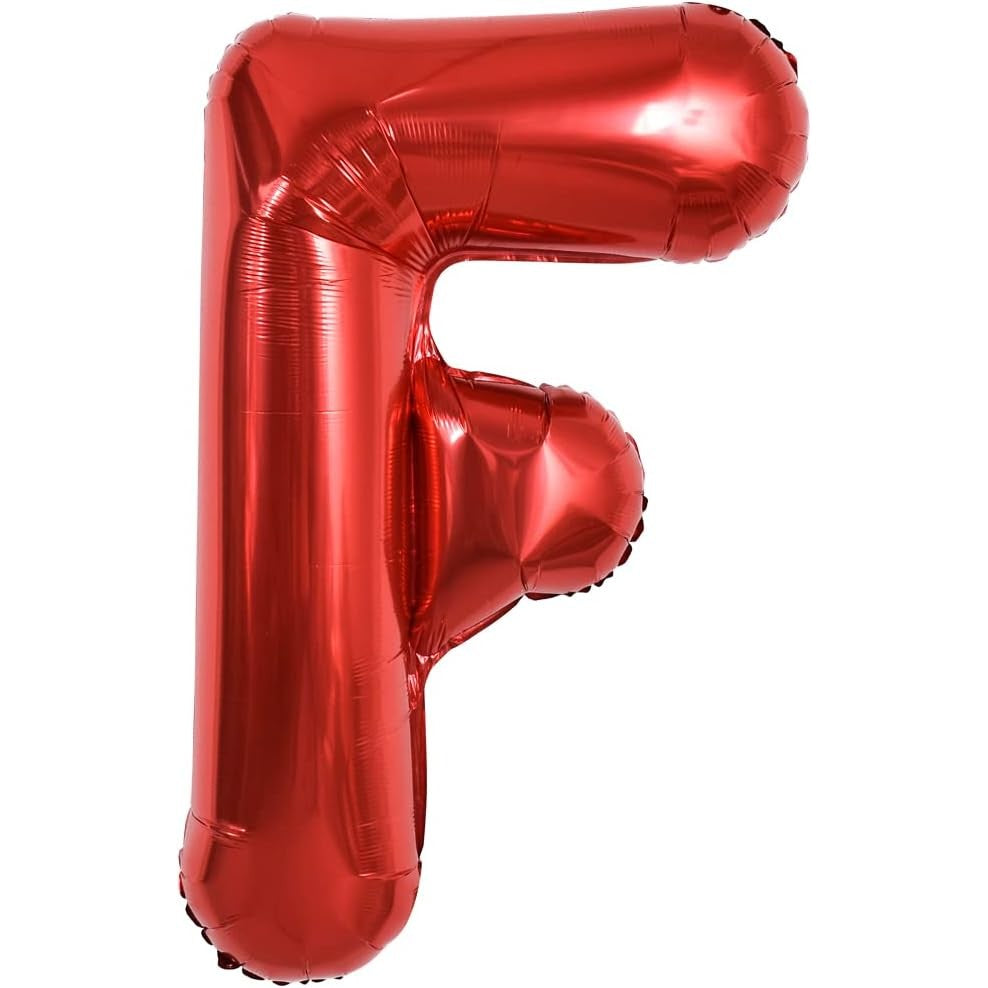 Balon Folie Metalizata Litera F, 40 cm, Umflati cu Heliu sau Aer, Ambalaj Individual, Pai inclus, Rosu