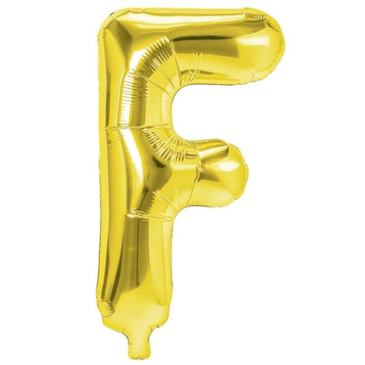 Balon Folie Metalizata Litera F, 40 cm, Umflati cu Heliu sau Aer, Ambalaj Individual, Pai inclus, Auriu
