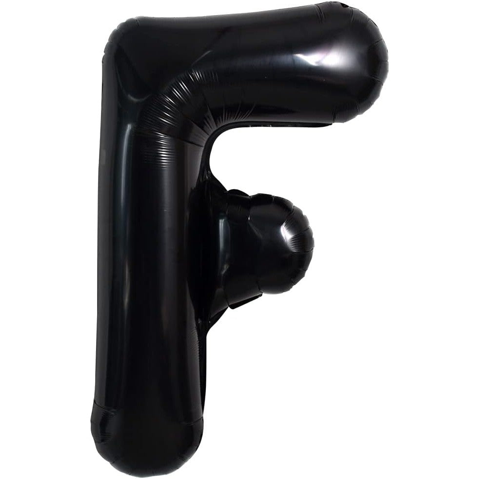 Balon Folie Metalizata Litera F, 40 cm, Umflati cu Heliu sau Aer, Ambalaj Individual, Pai inclus, Negru