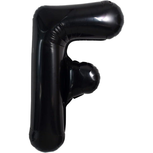 Balon Folie Metalizata Litera F, 40 cm, Umflati cu Heliu sau Aer, Ambalaj Individual, Pai inclus, Negru