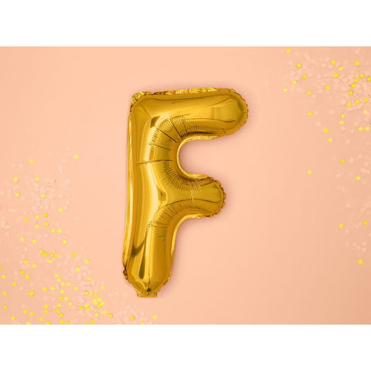 Balon Folie Metalizata Litera F, 80 cm, Umflati cu Heliu sau Aer, Ambalaj Individual, Pai inclus, Auriu