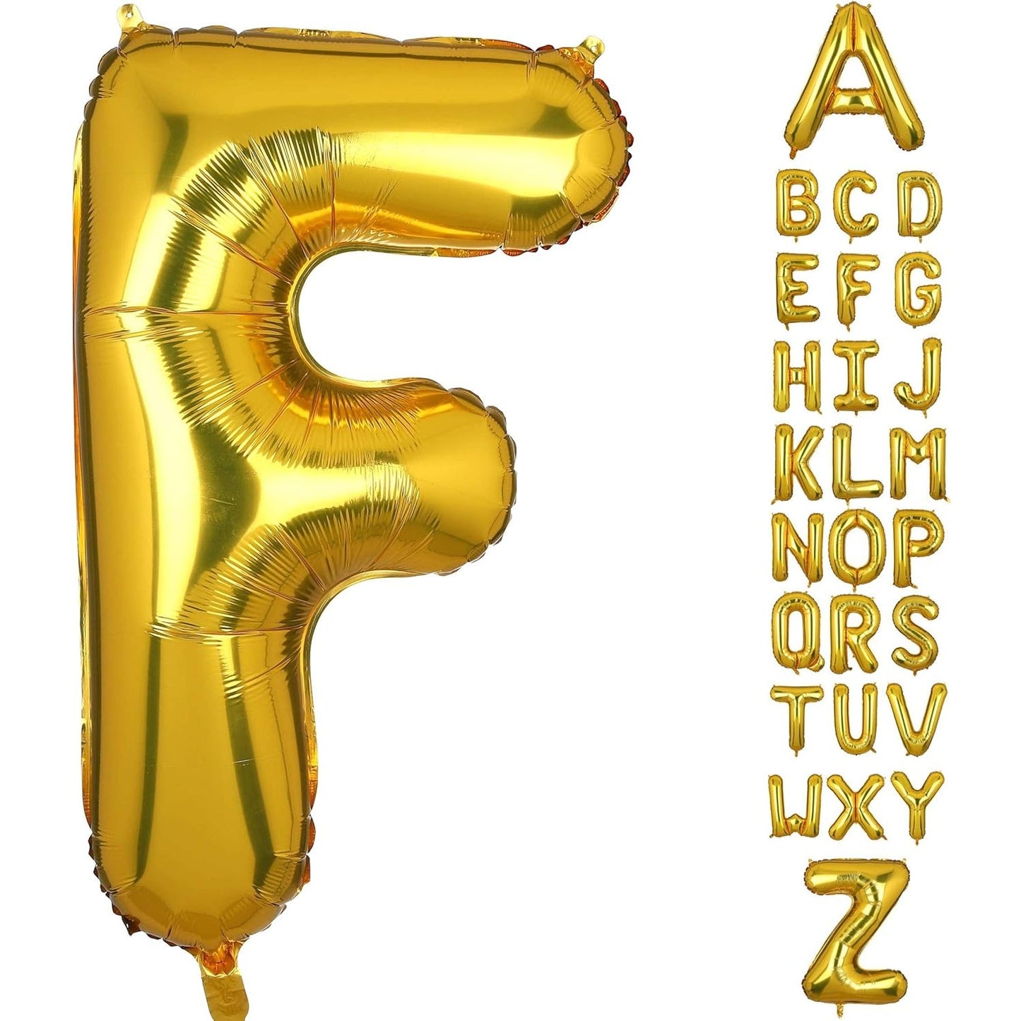 Balon Folie Metalizata Litera F, 80 cm, Umflati cu Heliu sau Aer, Ambalaj Individual, Pai inclus, Auriu