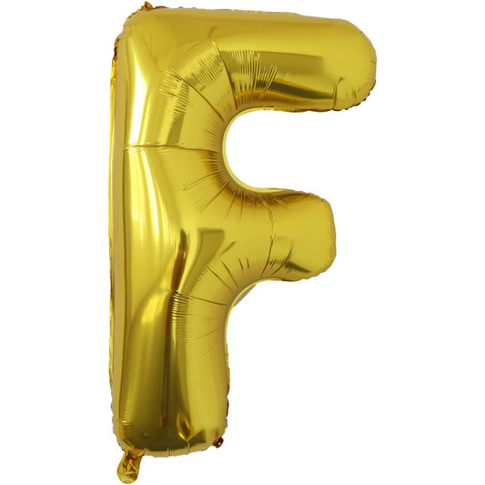 Balon Folie Metalizata Litera F, 80 cm, Umflati cu Heliu sau Aer, Ambalaj Individual, Pai inclus, Auriu