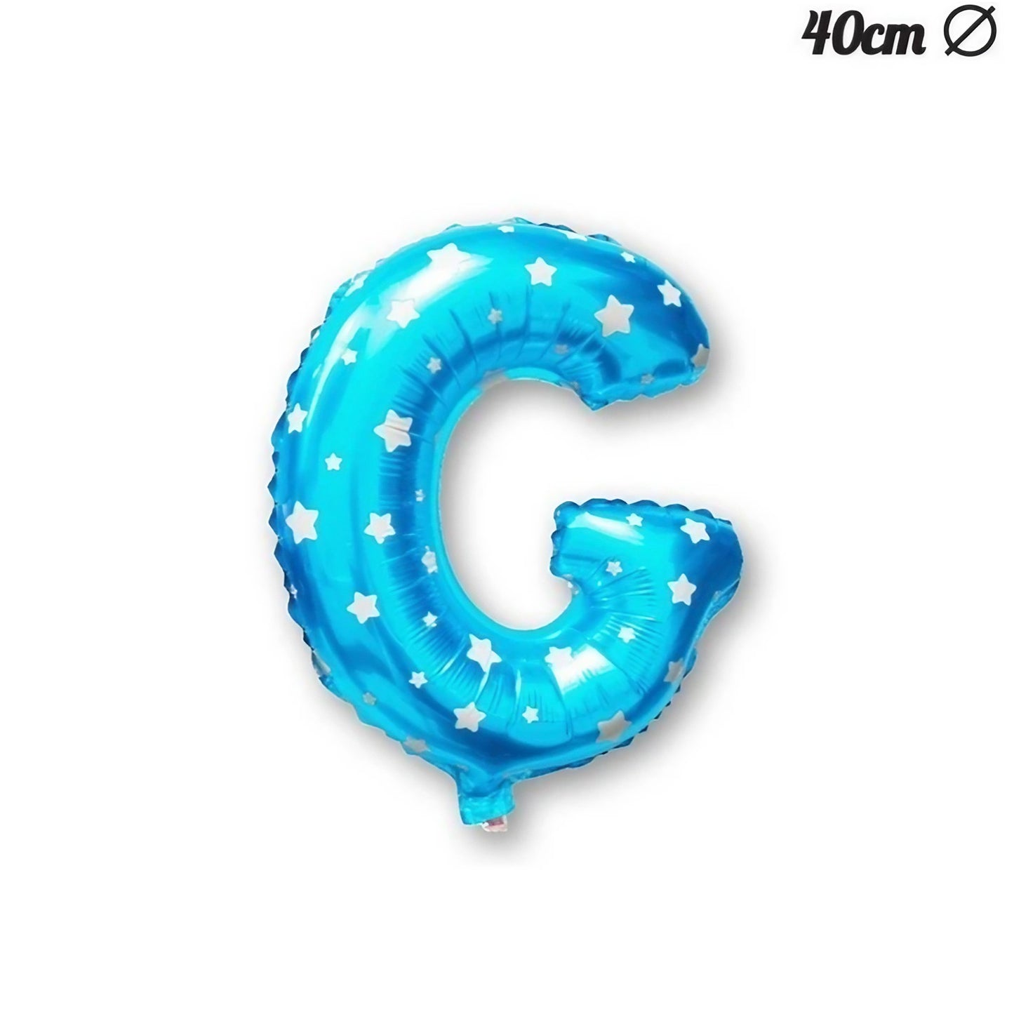 Balon Folie Metalizata Litera G, 40 cm, Cu Imprimeu Stelute, Umflati cu Heliu sau Aer, Ambalaj Individual, Pai inclus, Albastru