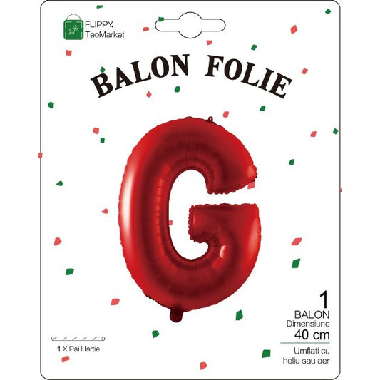 Balon Folie Metalizata Litera G, 40 cm, Umflati cu Heliu sau Aer, Ambalaj Individual, Pai inclus, Rosu