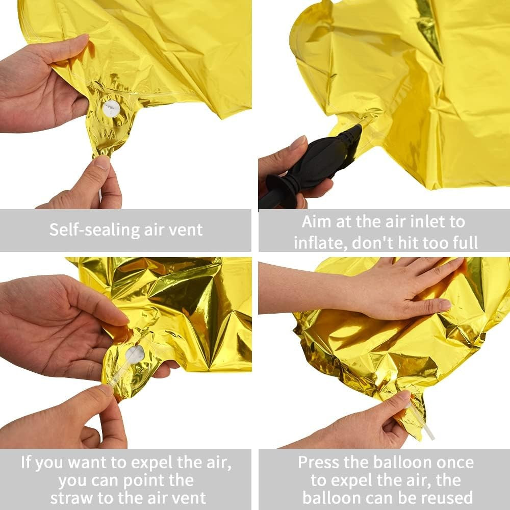Balon Folie Metalizata Litera G, 40 cm, Umflati cu Heliu sau Aer, Ambalaj Individual, Pai inclus, Auriu