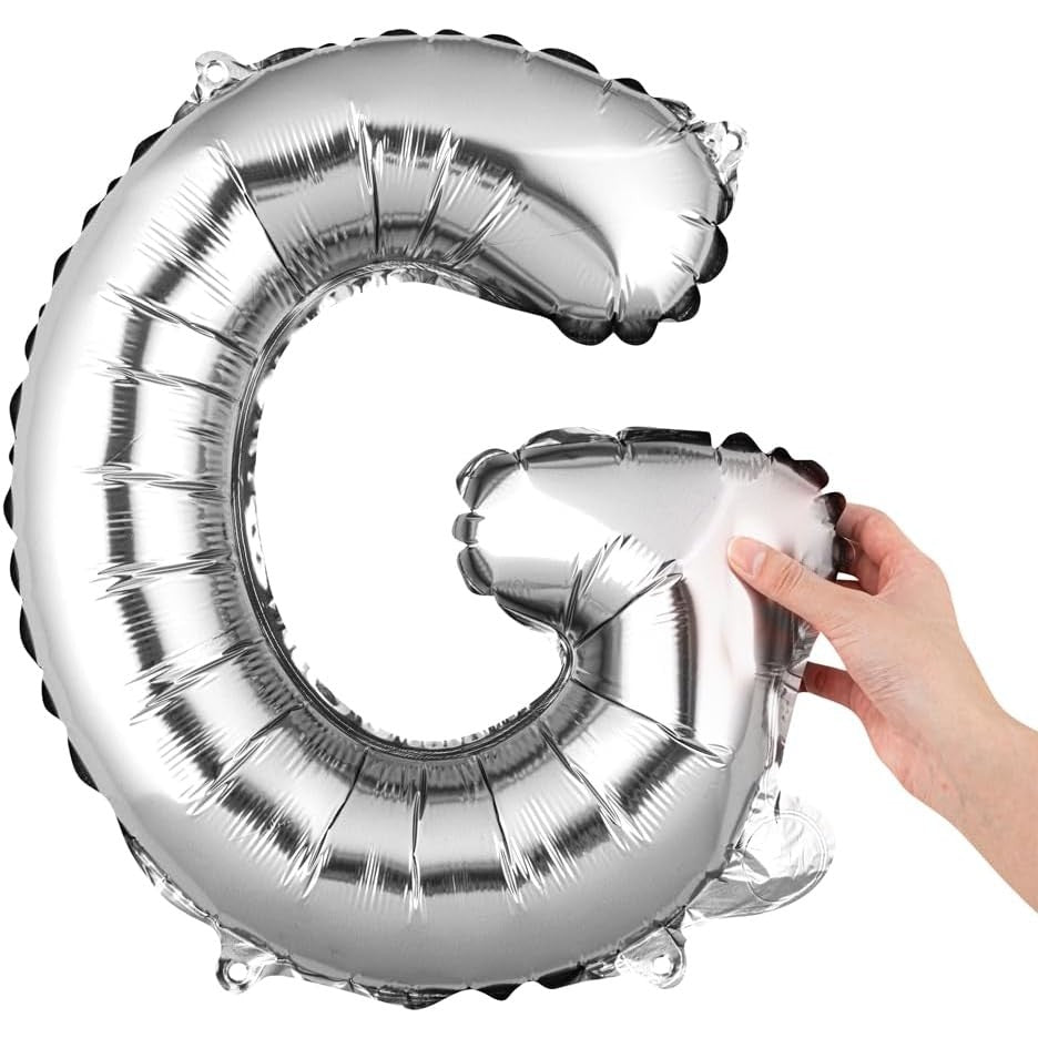 Balon Folie Metalizata Litera G, 40 cm, Umflati cu Heliu sau Aer, Ambalaj Individual, Pai inclus, Argintiu