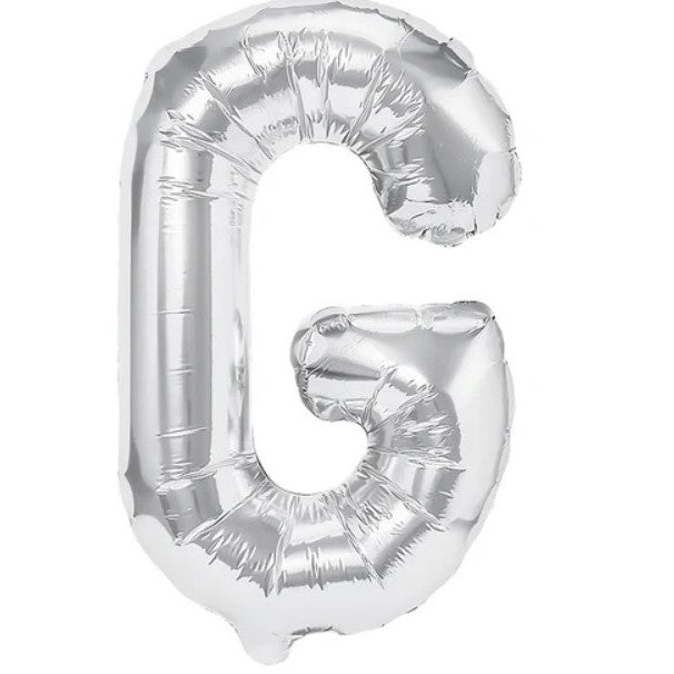 Balon Folie Metalizata Litera G, 40 cm, Umflati cu Heliu sau Aer, Ambalaj Individual, Pai inclus, Argintiu