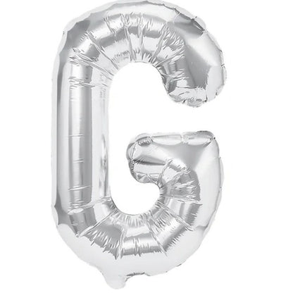 Balon Folie Metalizata Litera G, 40 cm, Umflati cu Heliu sau Aer, Ambalaj Individual, Pai inclus, Argintiu