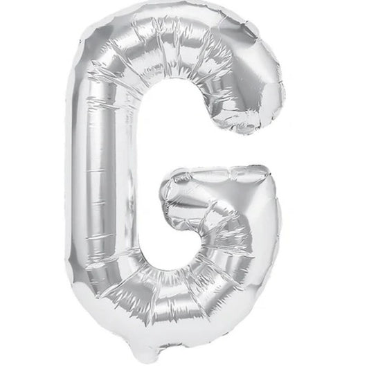 Balon Folie Metalizata Litera G, 40 cm, Umflati cu Heliu sau Aer, Ambalaj Individual, Pai inclus, Argintiu