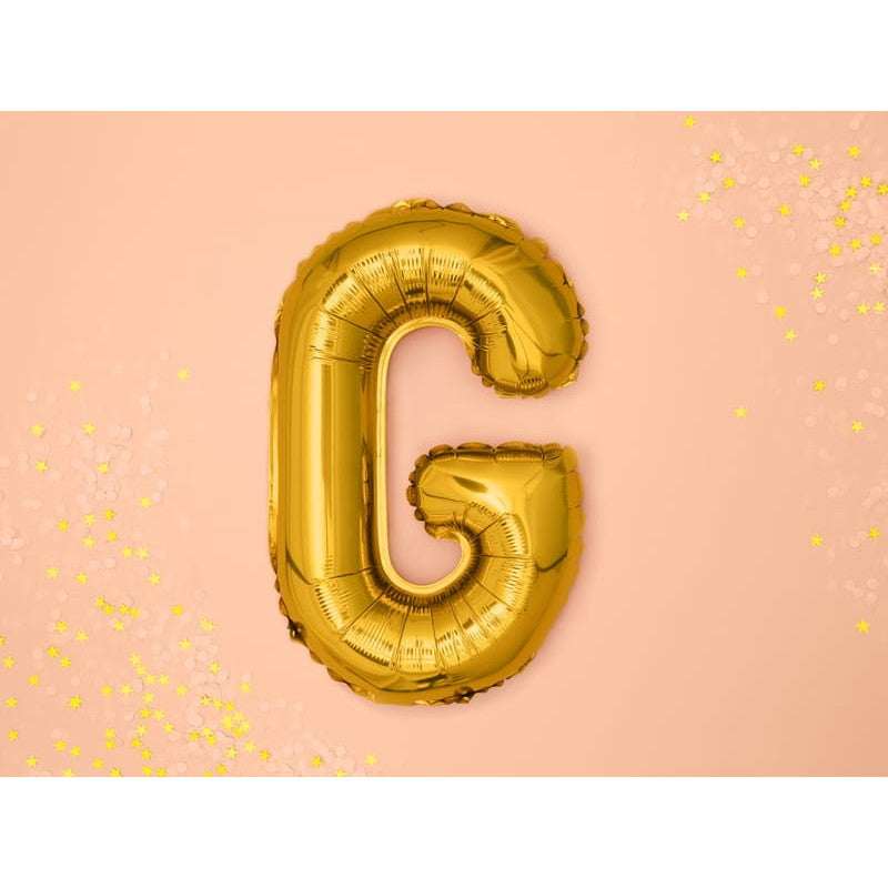 Balon Folie Metalizata Litera G, 80 cm, Umflati cu Heliu sau Aer, Ambalaj Individual, Pai inclus, Auriu