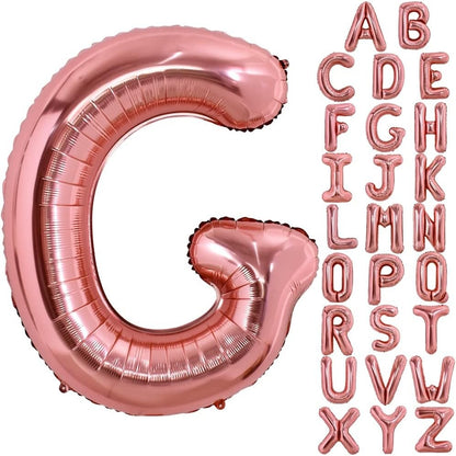 Balon Folie Metalizata Litera G, 80 cm, Umflati cu Heliu sau Aer, Ambalaj Individual, Pai inclus, Rose Gold