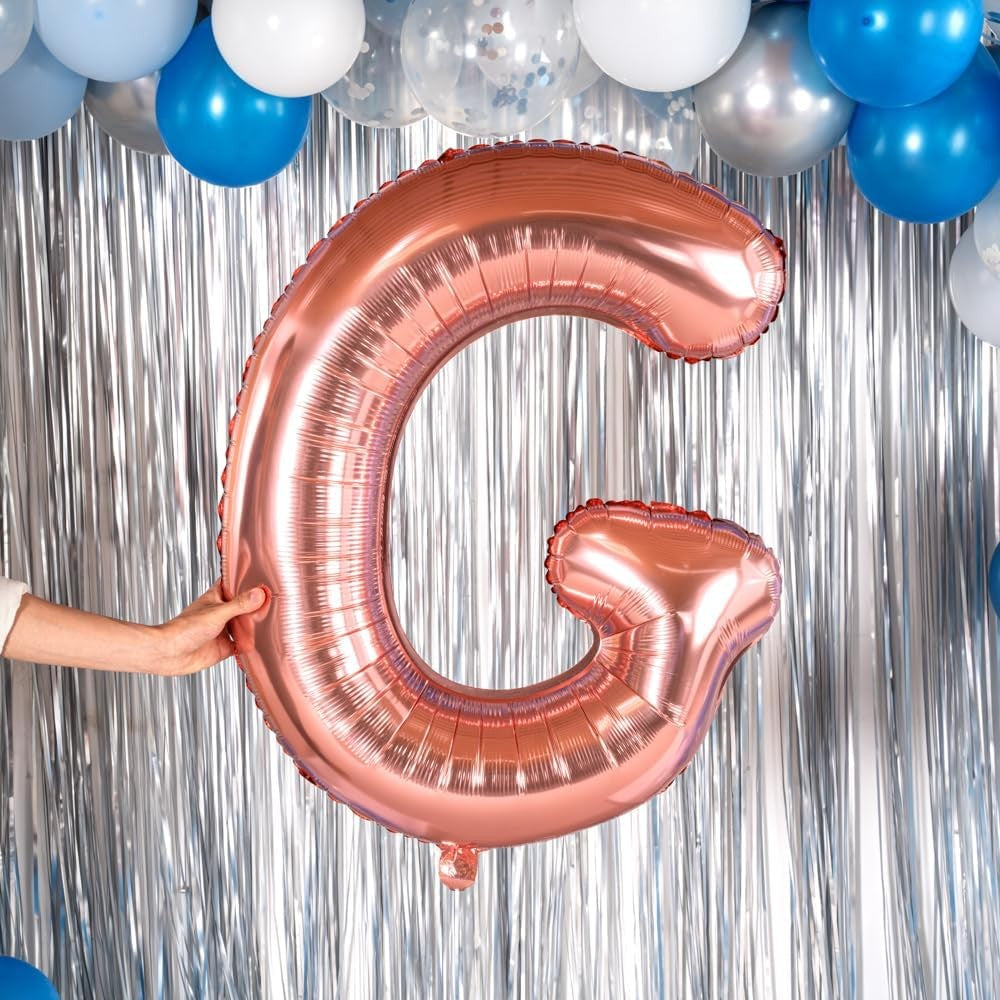 Balon Folie Metalizata Litera G, 80 cm, Umflati cu Heliu sau Aer, Ambalaj Individual, Pai inclus, Rose Gold
