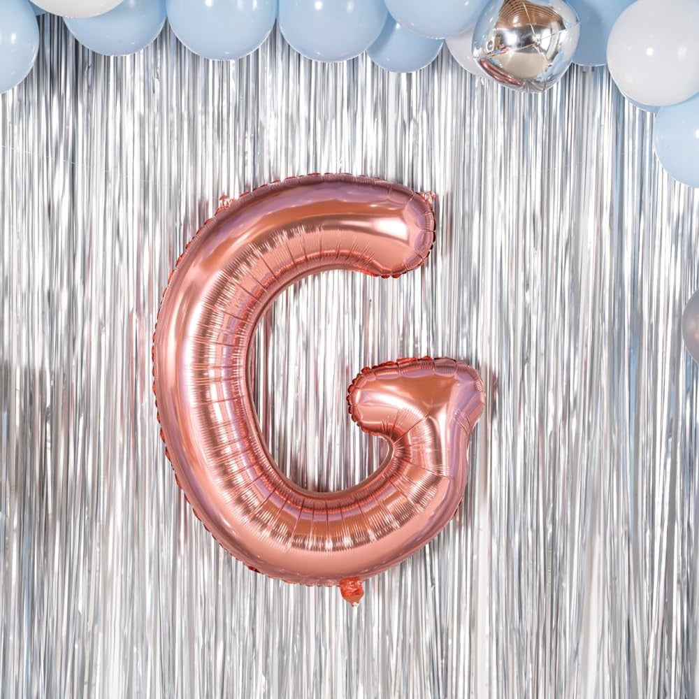 Balon Folie Metalizata Litera G, 80 cm, Umflati cu Heliu sau Aer, Ambalaj Individual, Pai inclus, Rose Gold