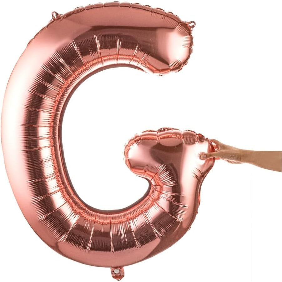 Balon Folie Metalizata Litera G, 80 cm, Umflati cu Heliu sau Aer, Ambalaj Individual, Pai inclus, Rose Gold