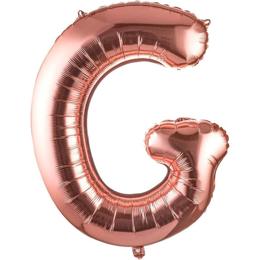 Balon Folie Metalizata Litera G, 80 cm, Umflati cu Heliu sau Aer, Ambalaj Individual, Pai inclus, Rose Gold