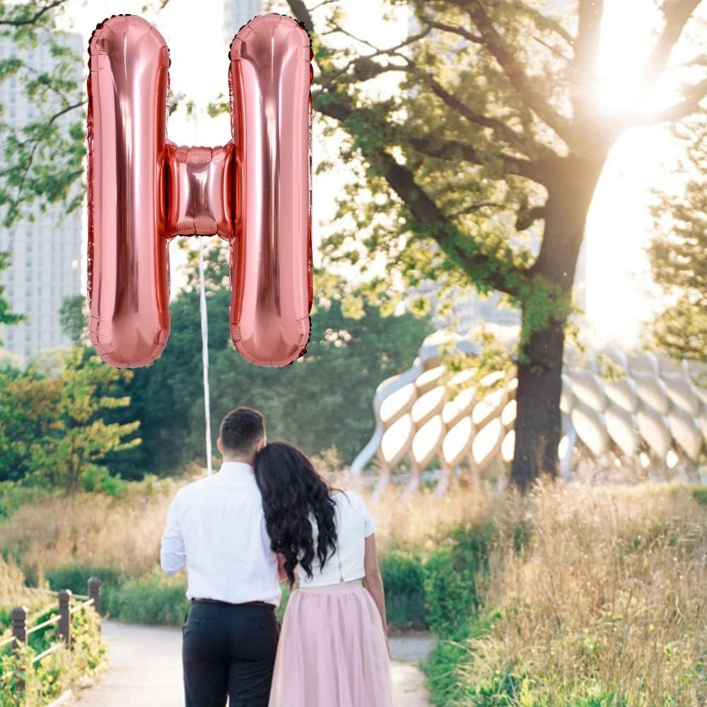Balon Folie Metalizata Litera H, 100 cm, Umflati cu Heliu sau Aer, Ambalaj Individual, Pai inclus, Rose Gold