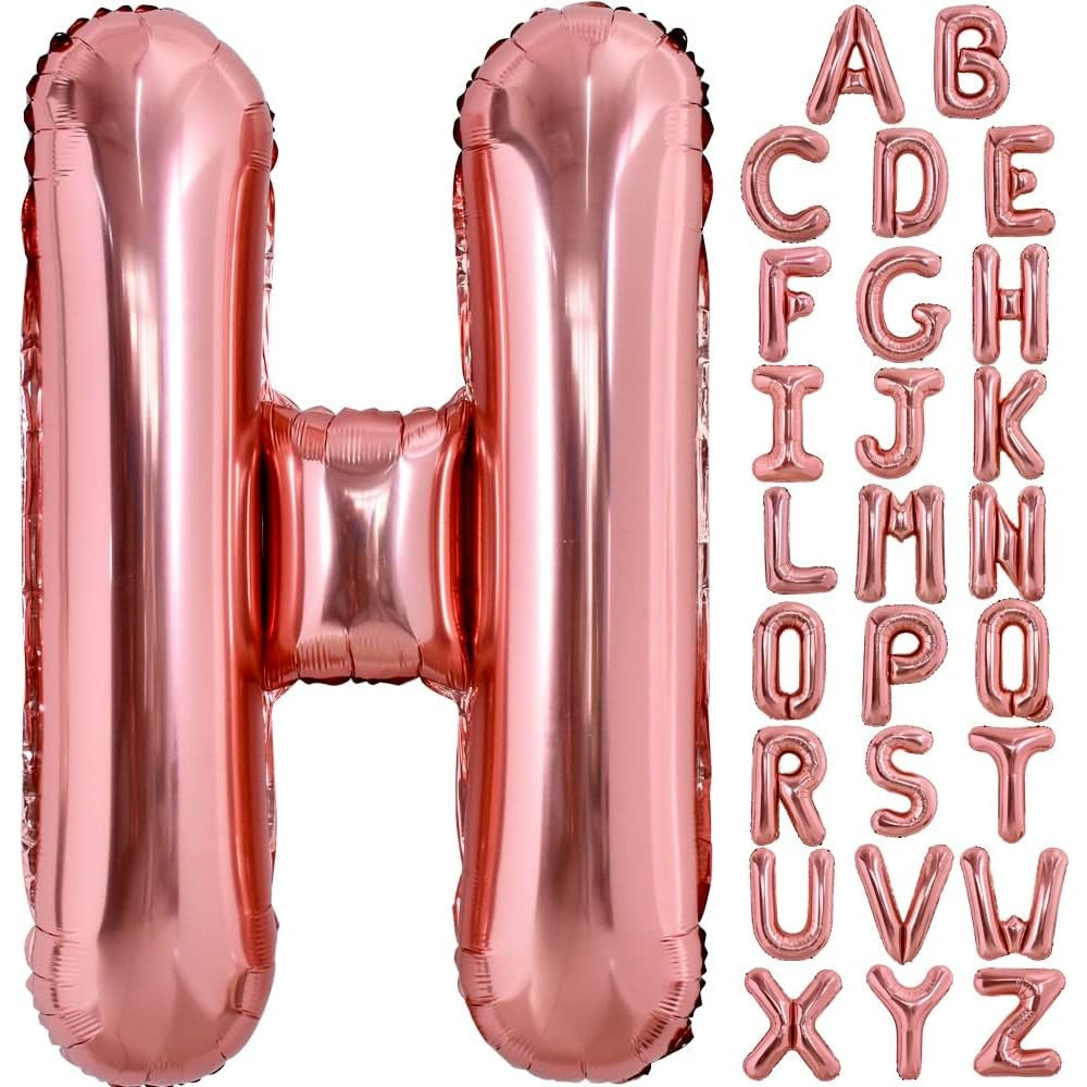 Balon Folie Metalizata Litera H, 100 cm, Umflati cu Heliu sau Aer, Ambalaj Individual, Pai inclus, Rose Gold