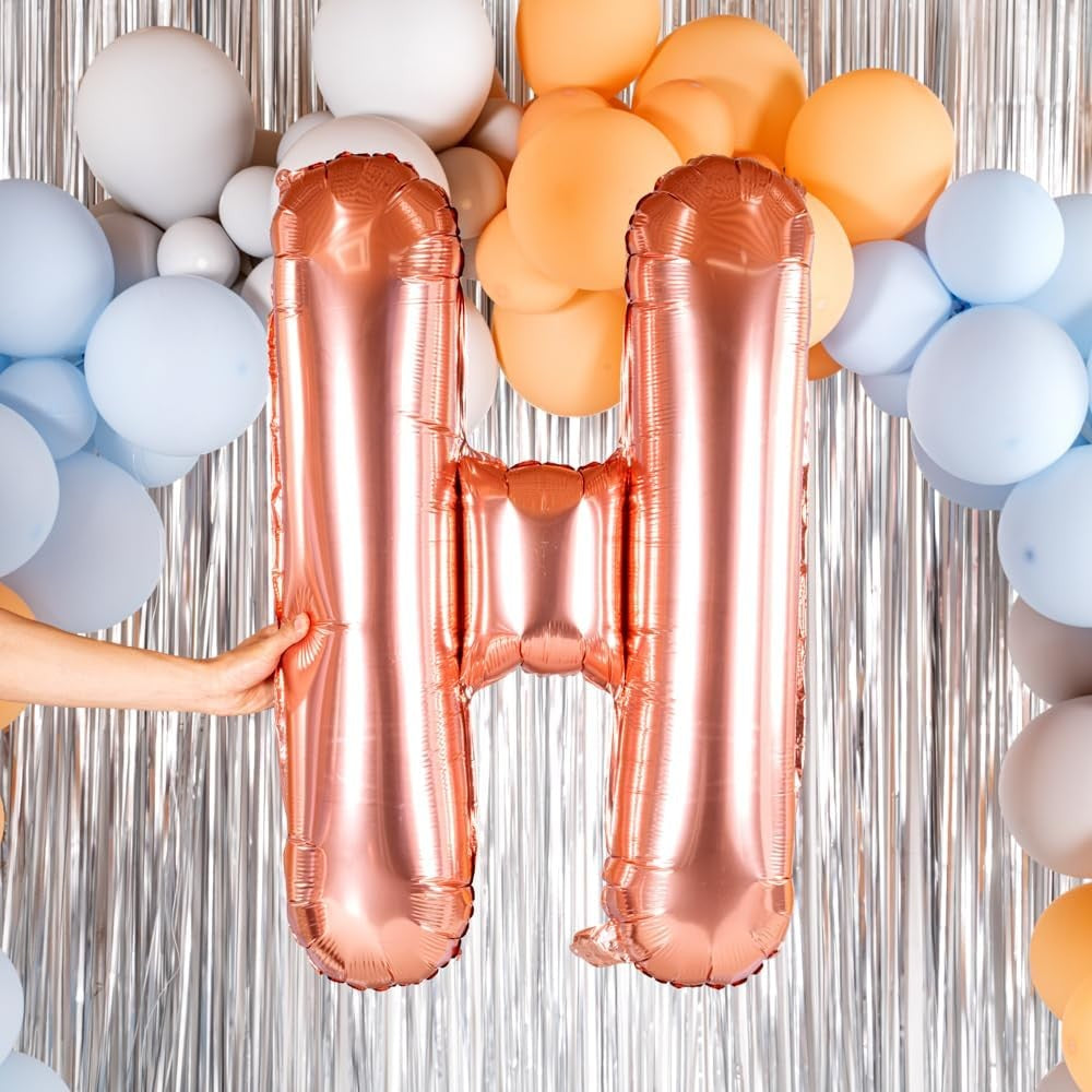 Balon Folie Metalizata Litera H, 100 cm, Umflati cu Heliu sau Aer, Ambalaj Individual, Pai inclus, Rose Gold
