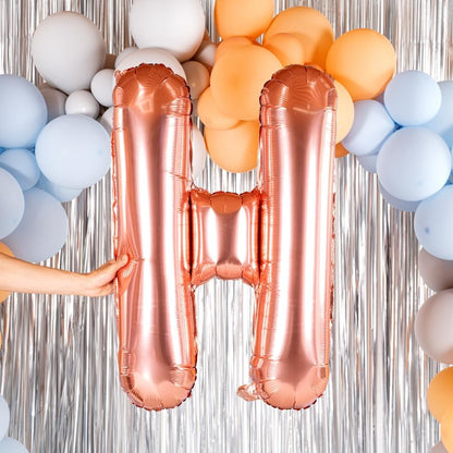 Balon Folie Metalizata Litera H, 100 cm, Umflati cu Heliu sau Aer, Ambalaj Individual, Pai inclus, Rose Gold