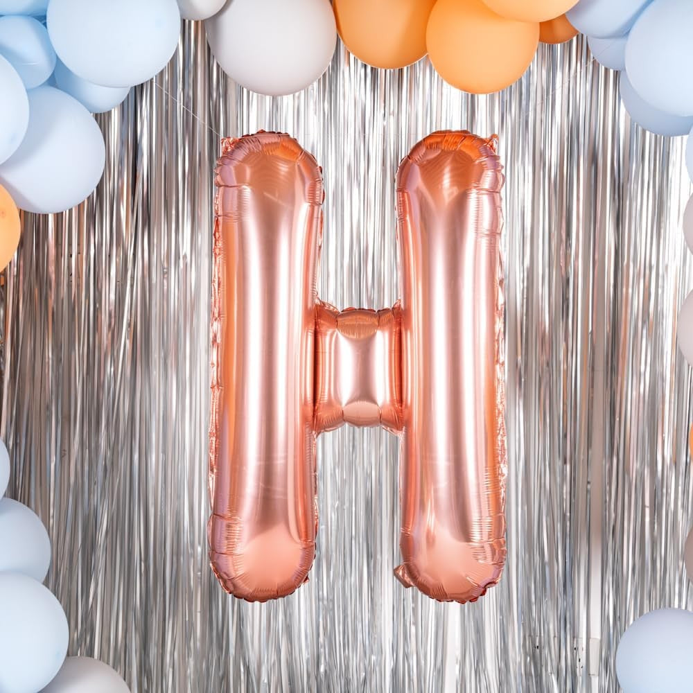 Balon Folie Metalizata Litera H, 100 cm, Umflati cu Heliu sau Aer, Ambalaj Individual, Pai inclus, Rose Gold