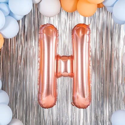 Balon Folie Metalizata Litera H, 100 cm, Umflati cu Heliu sau Aer, Ambalaj Individual, Pai inclus, Rose Gold