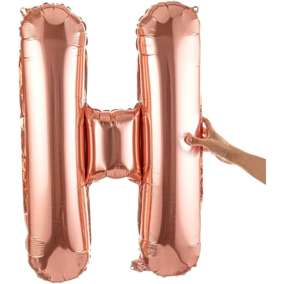Balon Folie Metalizata Litera H, 100 cm, Umflati cu Heliu sau Aer, Ambalaj Individual, Pai inclus, Rose Gold