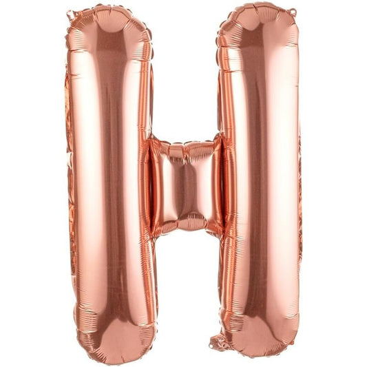 Balon Folie Metalizata Litera H, 100 cm, Umflati cu Heliu sau Aer, Ambalaj Individual, Pai inclus, Rose Gold