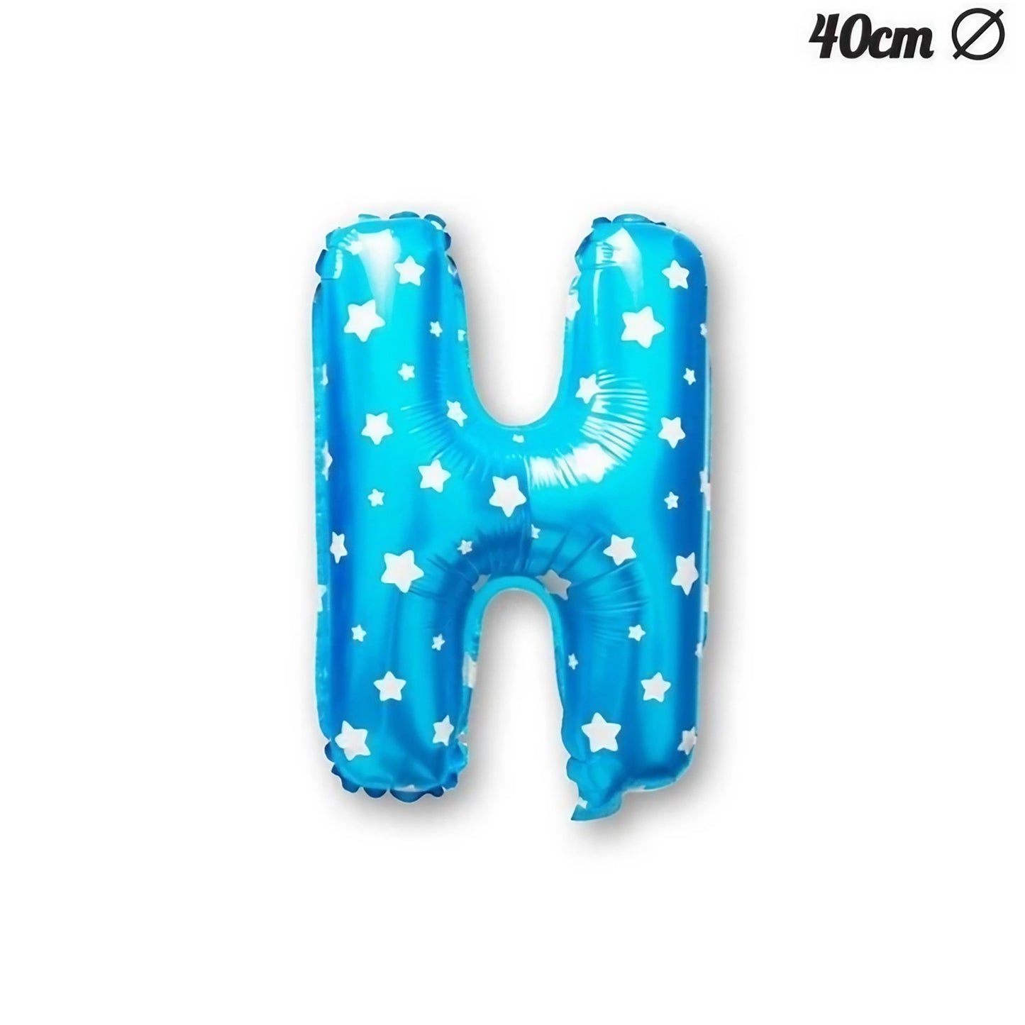 Balon Folie Metalizata Litera H, 40 cm, Cu Imprimeu Stelute, Umflati cu Heliu sau Aer, Ambalaj Individual, Pai inclus, Albastru