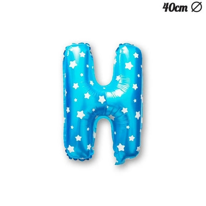 Balon Folie Metalizata Litera H, 40 cm, Cu Imprimeu Stelute, Umflati cu Heliu sau Aer, Ambalaj Individual, Pai inclus, Albastru