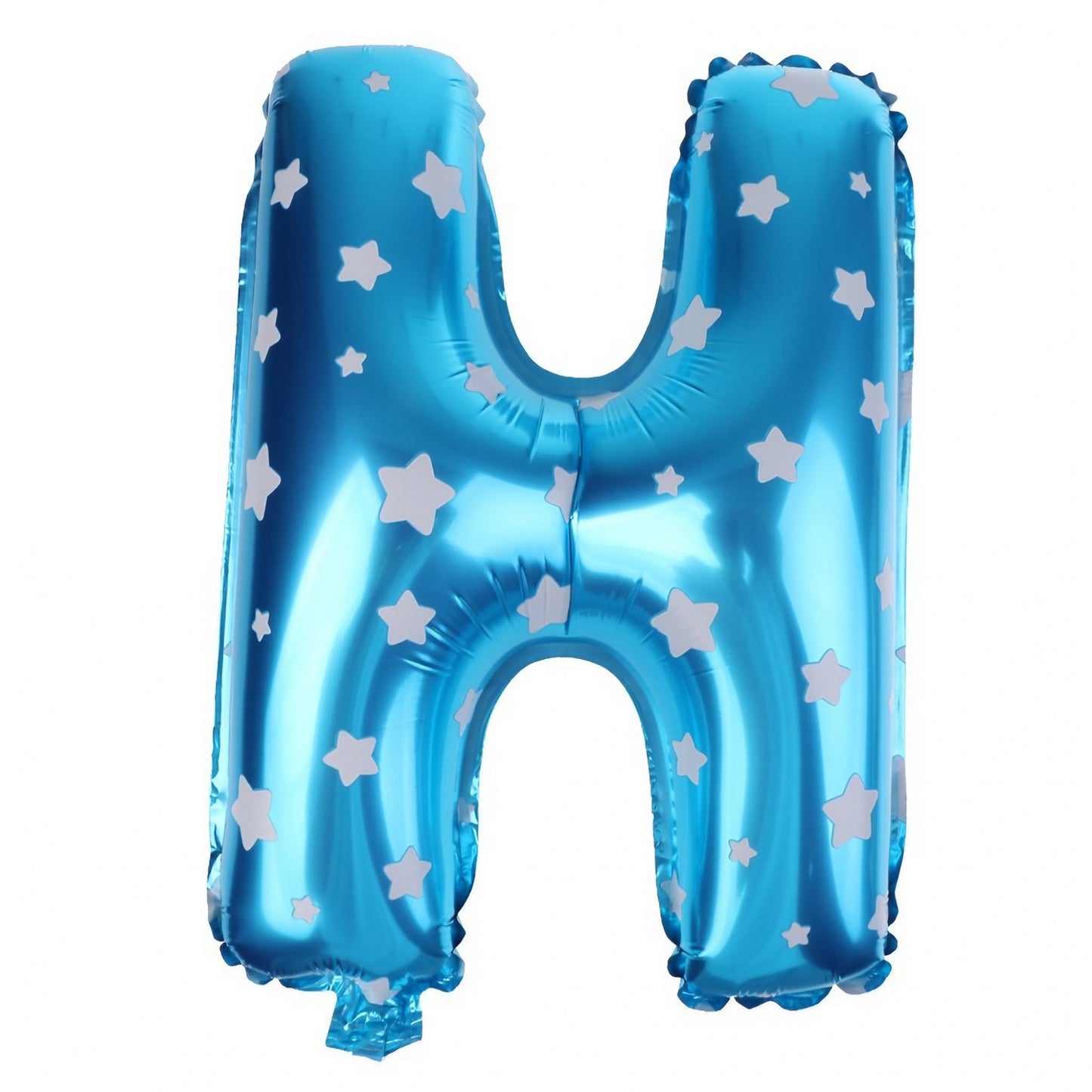 Balon Folie Metalizata Litera H, 40 cm, Cu Imprimeu Stelute, Umflati cu Heliu sau Aer, Ambalaj Individual, Pai inclus, Albastru