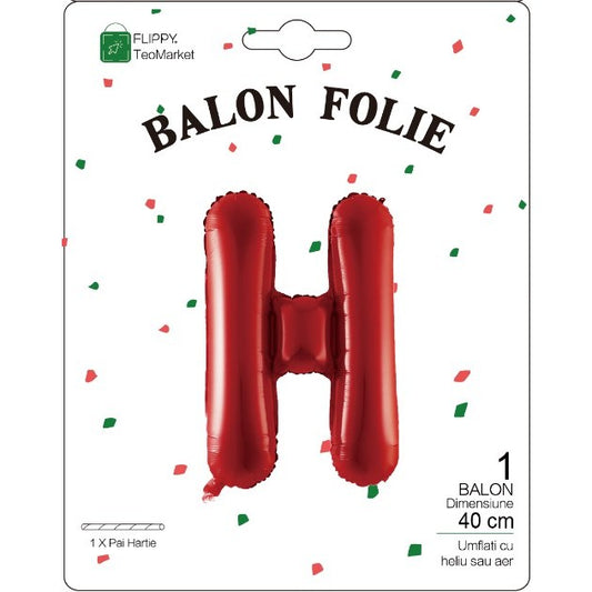 Balon Folie Metalizata Litera H, 40 cm, Umflati cu Heliu sau Aer, Ambalaj Individual, Pai inclus, Rosu