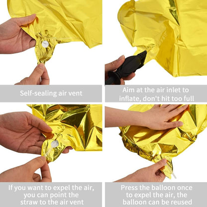 Balon Folie Metalizata Litera H, 40 cm, Umflati cu Heliu sau Aer, Ambalaj Individual, Pai inclus, Auriu
