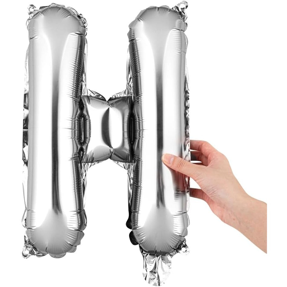 Balon Folie Metalizata Litera H, 40 cm, Umflati cu Heliu sau Aer, Ambalaj Individual, Pai inclus, Argintiu