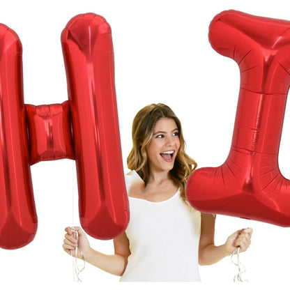 Balon Folie Metalizata Litera H, 40 cm, Umflati cu Heliu sau Aer, Ambalaj Individual, Pai inclus, Rosu