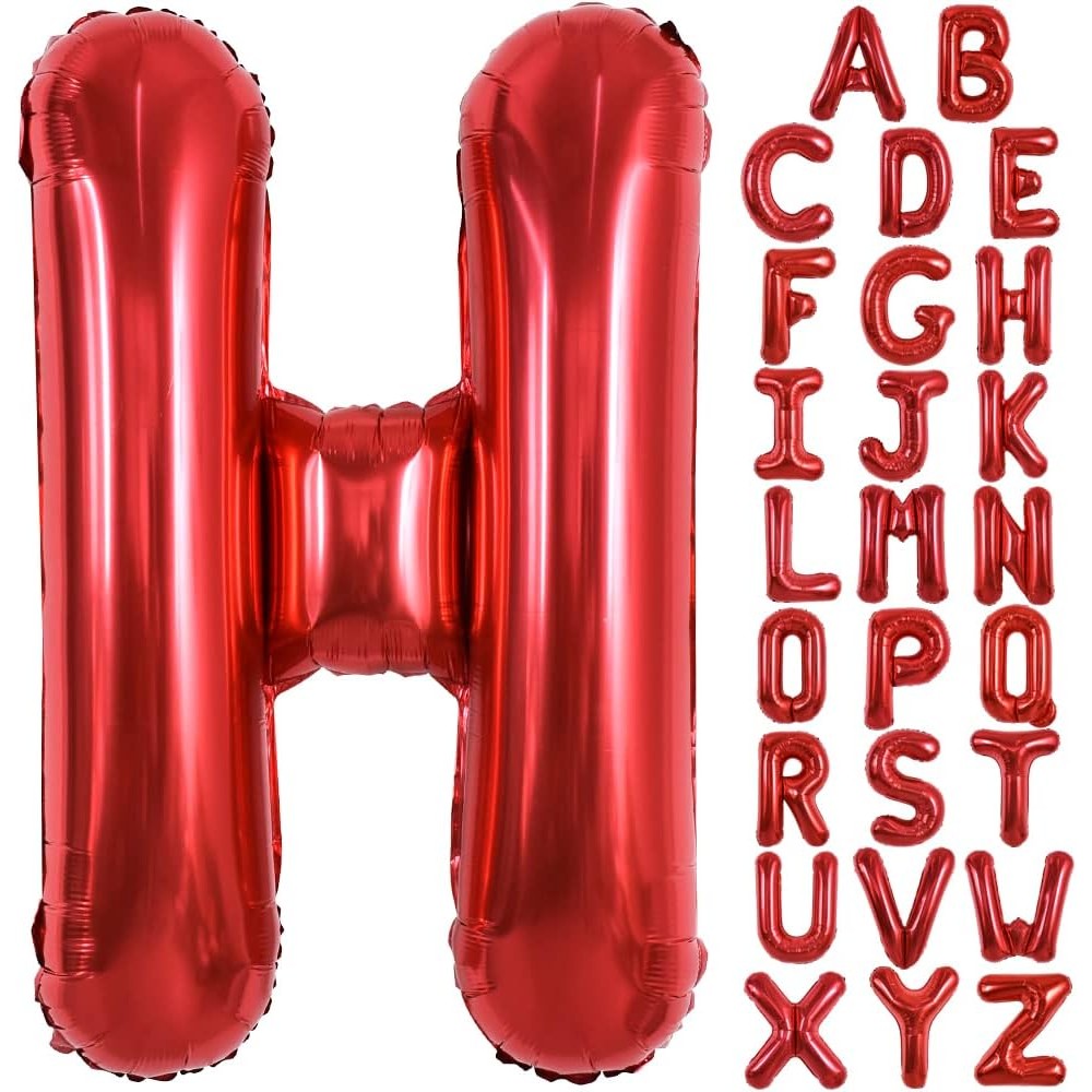 Balon Folie Metalizata Litera H, 40 cm, Umflati cu Heliu sau Aer, Ambalaj Individual, Pai inclus, Rosu