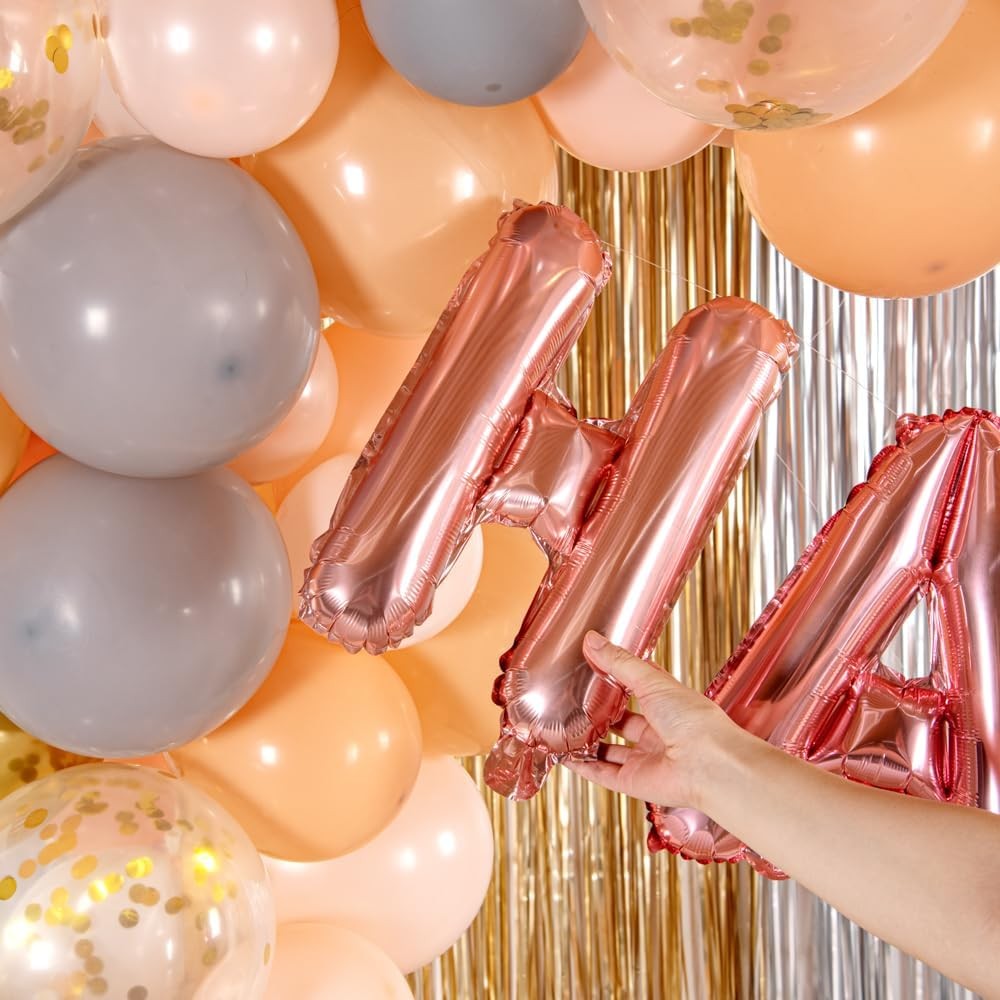 Balon Folie Metalizata Litera H, 40 cm, Umflati cu Heliu sau Aer, Ambalaj Individual, Pai inclus, Rose Gold