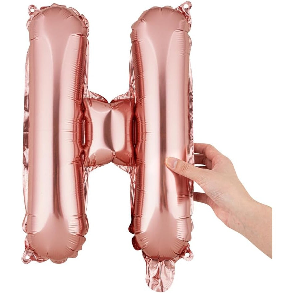 Balon Folie Metalizata Litera H, 40 cm, Umflati cu Heliu sau Aer, Ambalaj Individual, Pai inclus, Rose Gold