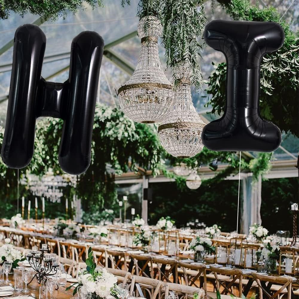 Balon Folie Metalizata Litera H, 40 cm, Umflati cu Heliu sau Aer, Ambalaj Individual, Pai inclus, Negru