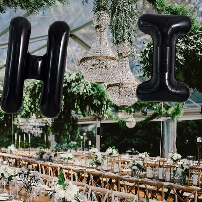 Balon Folie Metalizata Litera H, 40 cm, Umflati cu Heliu sau Aer, Ambalaj Individual, Pai inclus, Negru