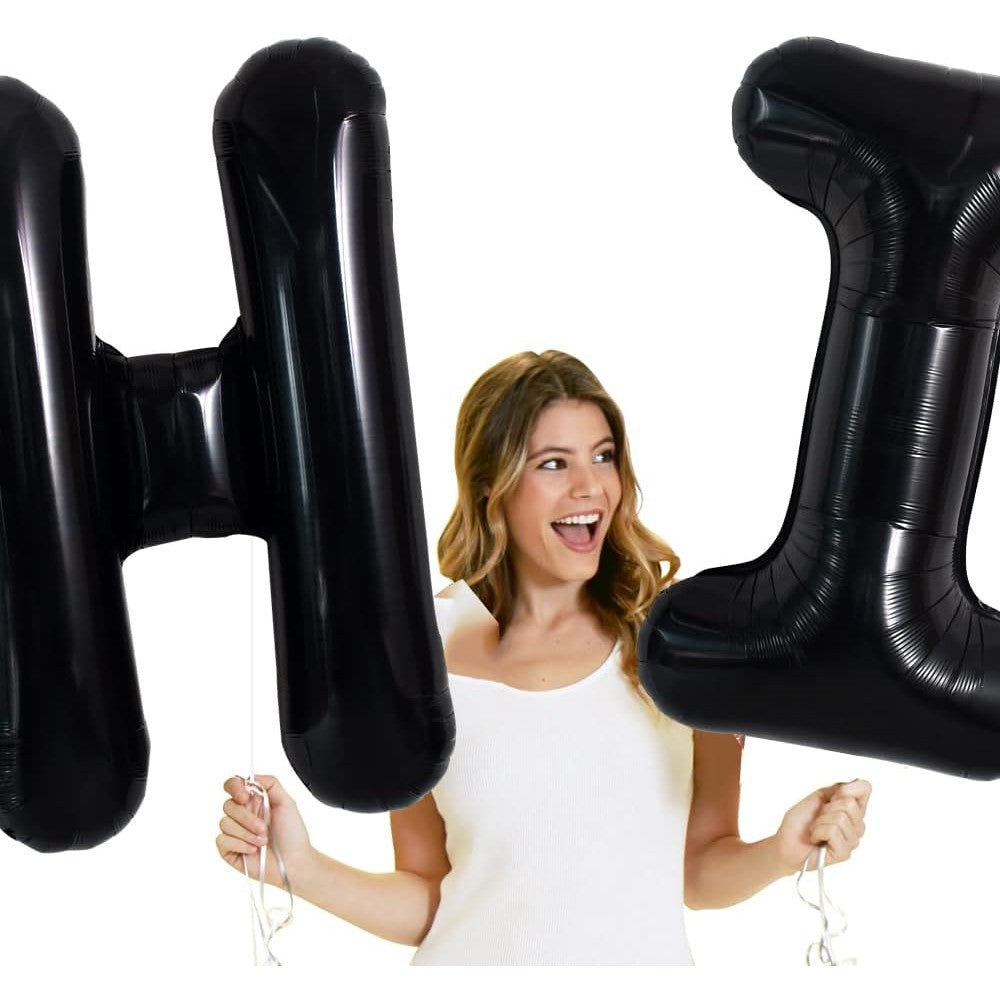 Balon Folie Metalizata Litera H, 40 cm, Umflati cu Heliu sau Aer, Ambalaj Individual, Pai inclus, Negru