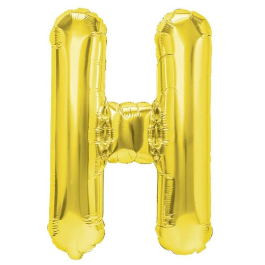 Balon Folie Metalizata Litera H, 40 cm, Umflati cu Heliu sau Aer, Ambalaj Individual, Pai inclus, Auriu