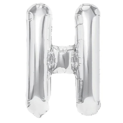 Balon Folie Metalizata Litera H, 40 cm, Umflati cu Heliu sau Aer, Ambalaj Individual, Pai inclus, Argintiu