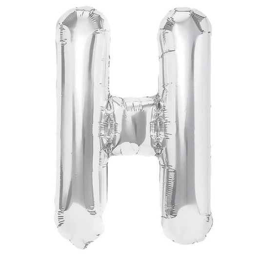 Balon Folie Metalizata Litera H, 40 cm, Umflati cu Heliu sau Aer, Ambalaj Individual, Pai inclus, Argintiu