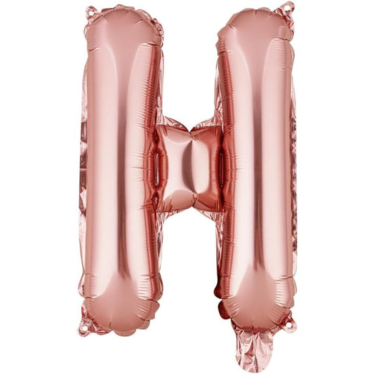 Balon Folie Metalizata Litera H, 40 cm, Umflati cu Heliu sau Aer, Ambalaj Individual, Pai inclus, Rose Gold