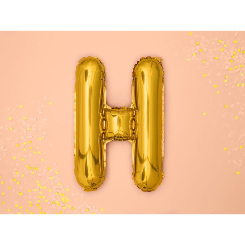 Balon Folie Metalizata Litera H, 80 cm, Umflati cu Heliu sau Aer, Ambalaj Individual, Pai inclus, Auriu