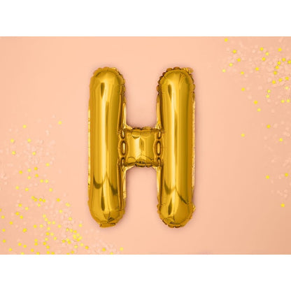Balon Folie Metalizata Litera H, 80 cm, Umflati cu Heliu sau Aer, Ambalaj Individual, Pai inclus, Auriu