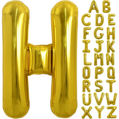Balon Folie Metalizata Litera H, 80 cm, Umflati cu Heliu sau Aer, Ambalaj Individual, Pai inclus, Auriu