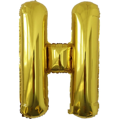 Balon Folie Metalizata Litera H, 80 cm, Umflati cu Heliu sau Aer, Ambalaj Individual, Pai inclus, Auriu
